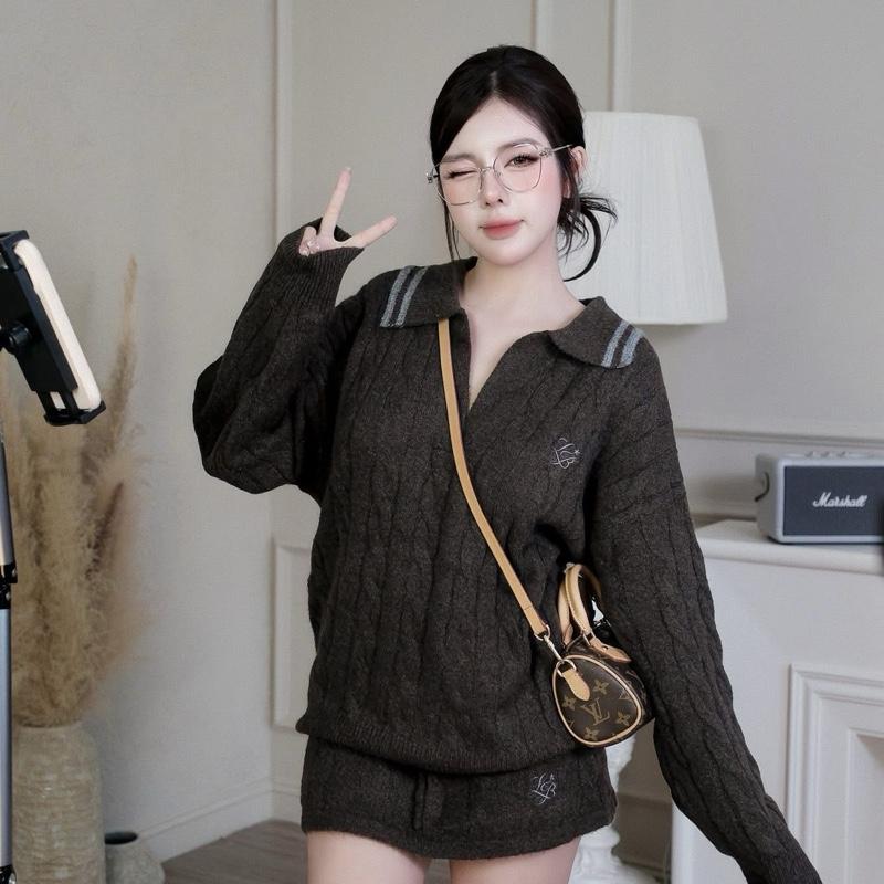 Set len thừng áo cổ bẻ form rộng + quần giả chân váy ngắn và loại quần sooc ngắn chuẩn hàng QC chất đẹp Women