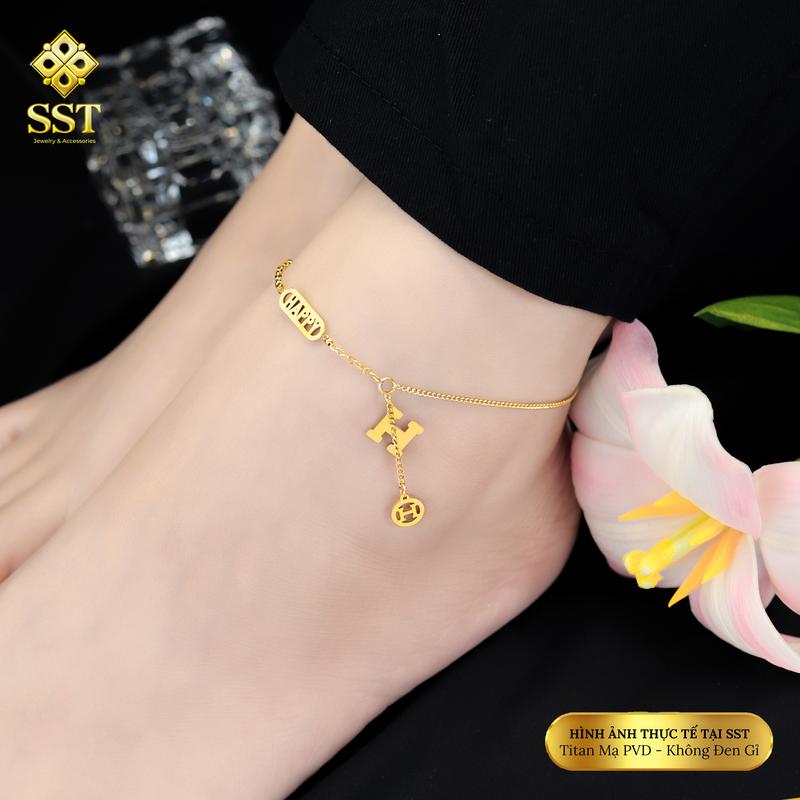   SST Official  Lắc chân titan nữ chữ H & Happy thanh lịch không đen gỉ bền màu LC60 