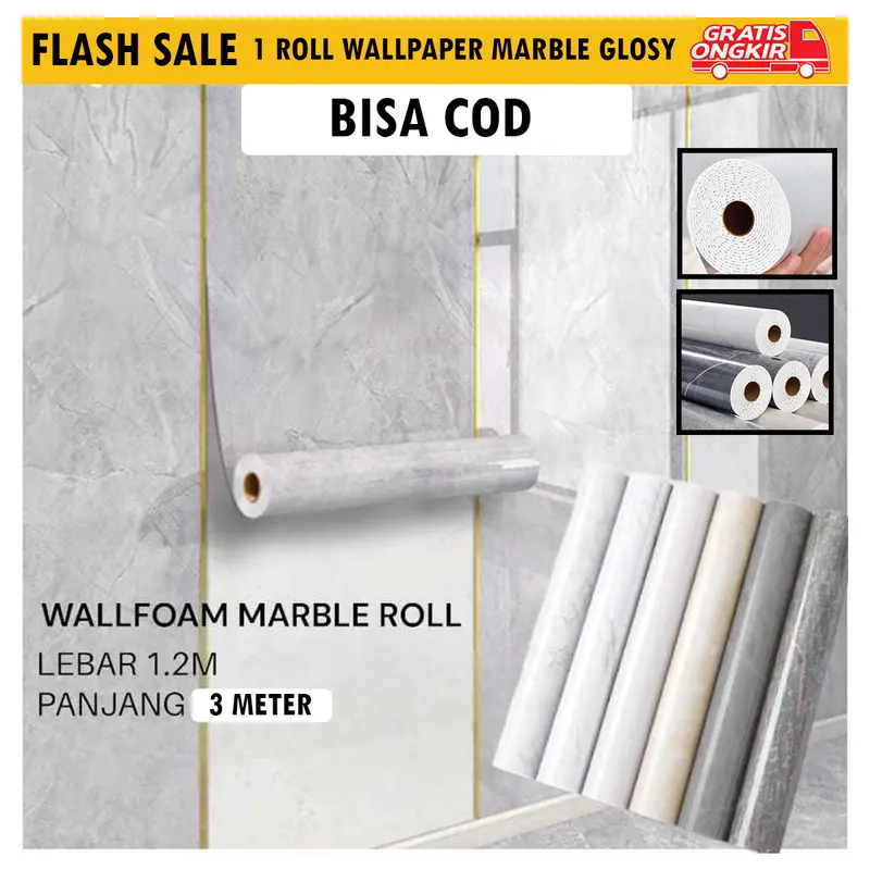 Wallpaper Foam PVC Marmer 1 Roll 1.2m x 3m Motif Marmer Stiker - Marble Glossy 1