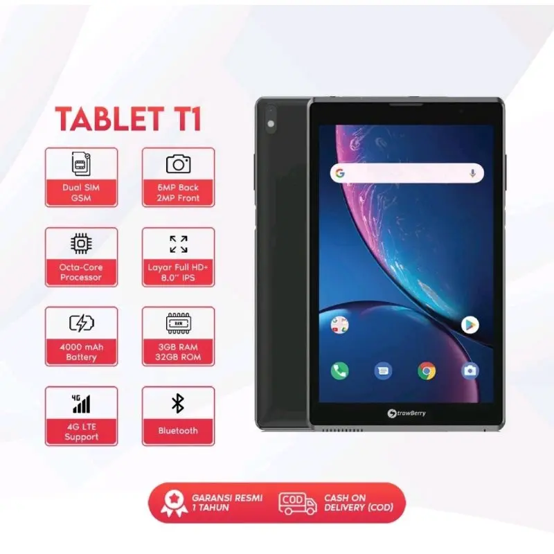 Strawberry T1 Tablet Android 4G LTE 8.0 Inch screen guard clear ANTI GORES LAYAR BACA DESKRIPSI