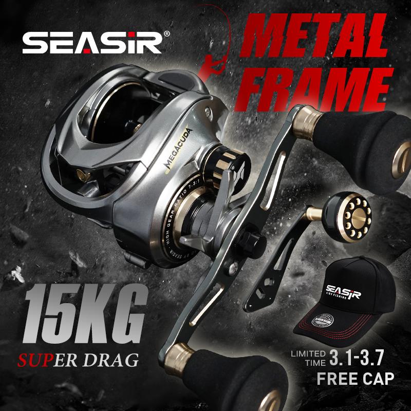 Cuộn Ngang Kim Loại, SEASIR Megacuda, Khung Nhôm Cuộn Jigging Bên Carbon Tay Cầm Đôi Lực Kéo Tối Đa 15KG 11 + 1BB 6.5: 1 Tay Cầm Bóng Kim Loại Cuộn Nước Mặn