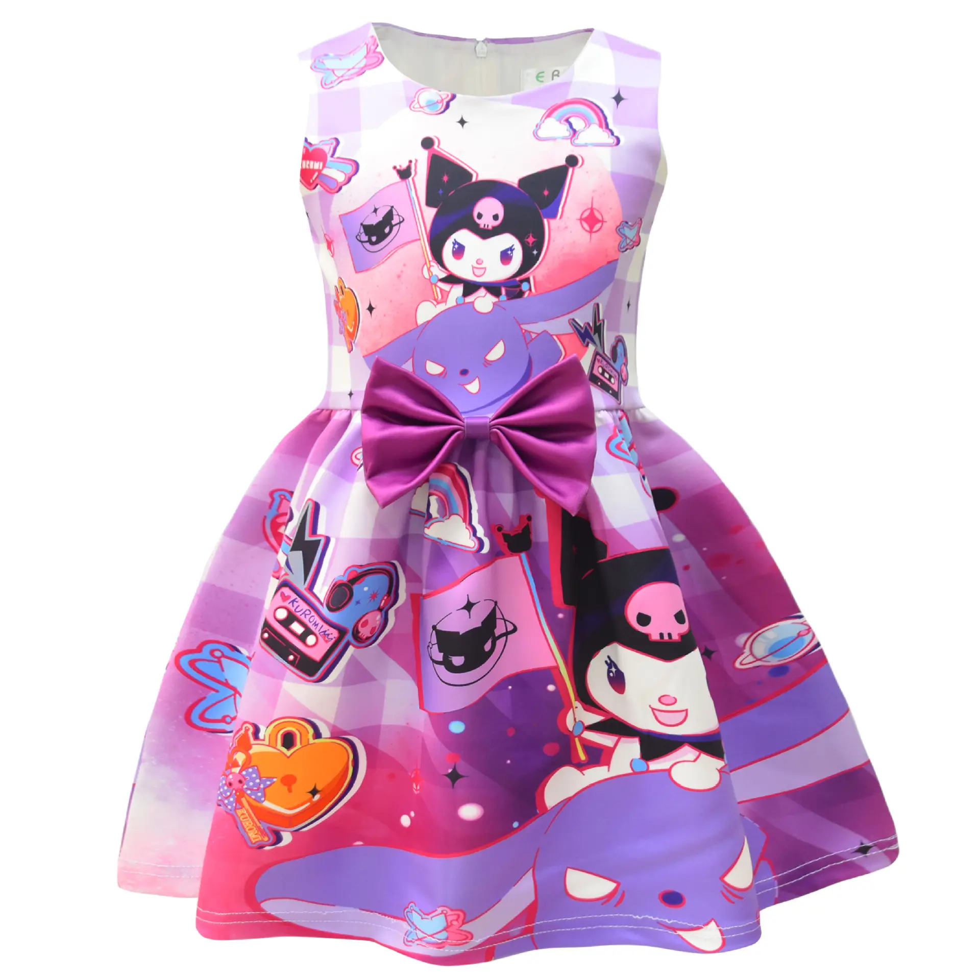 Girls Kuromi Dress Purple Bowknot Summer Clothes For Casual And Holiday