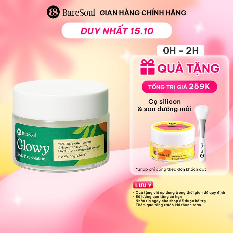 (công thức mới) Peel da tẩy tế bào chết giúp làm sáng, giảm thâm mông, nách, bẹn, đầu gối, khuỷu tay AHA 25% BareSoul Glowy Body Peel 50g ( kiểm tra đơn hàng trước khi thanh toán )