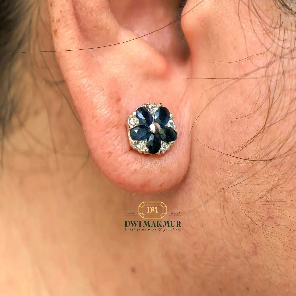 Certified Nice Blue SAPPHIRE Ladies Earrings Silver Gold Plated