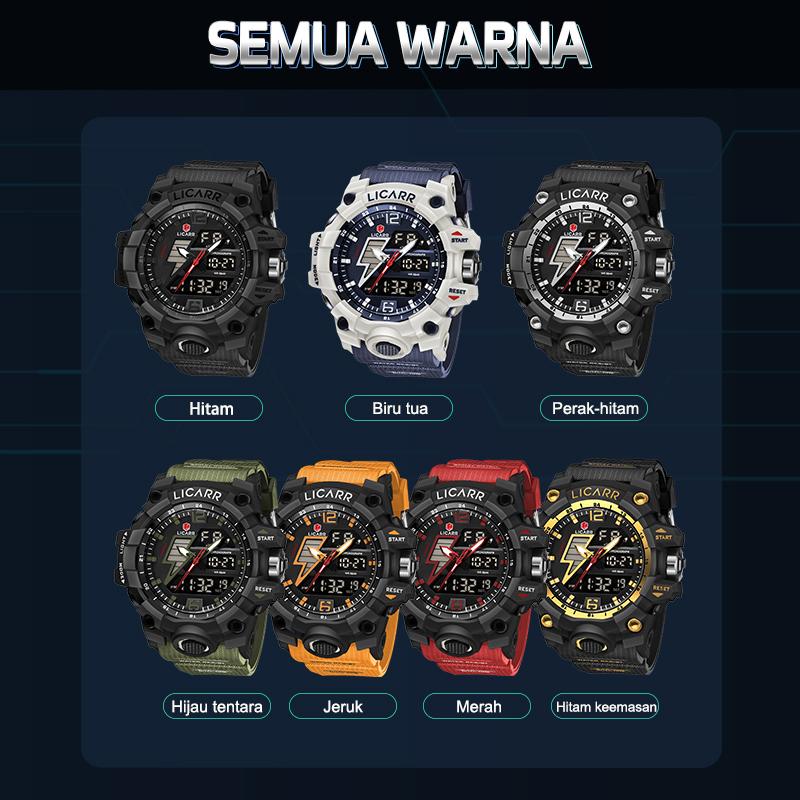 LICARR Jam Tangan Pria Olahraga Analog-Digital Fashion Tahan Air Santai Kuarsa Jam Tangan Cowok Original Merek Stopwatch 9528 8