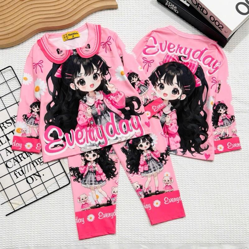 13-48kg Bộ dài tay quần dài pijama thun lạnh cho mẹ và bé gái mặc nhà mặc đi chơi xinh thoải mái mặc mát thấm hút mồ hôi