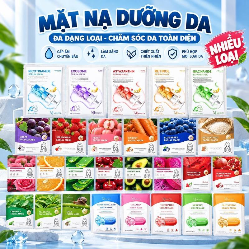 Combo 50 Miếng Nạ MINJYN Mix Nhiều Vị, Dưỡng Da Với Tinh Chất Serum HA, Glutathion, Vitamin C Giúp Dưỡng Sáng , Cấp Ẩm & Đều Màu Da Mask Women