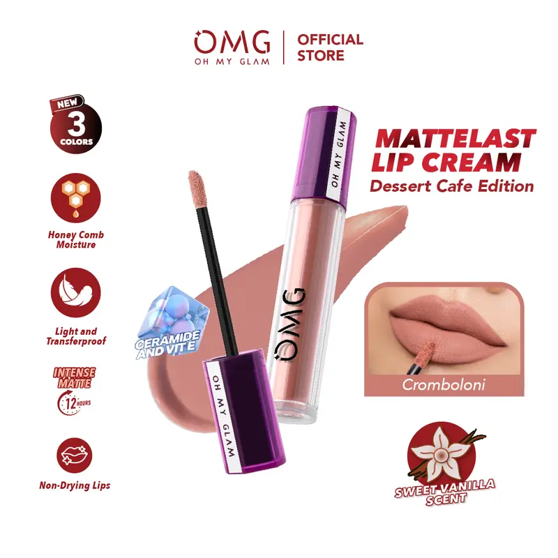 [SPECIAL DESSERT EDITION] OMG OH MY GLAM Mattelast Lip Cream 28 Cromboloni 2.9 g -  Lip Cream Matte Dengan Warna Intense, Tahan Lama & Ringan 0