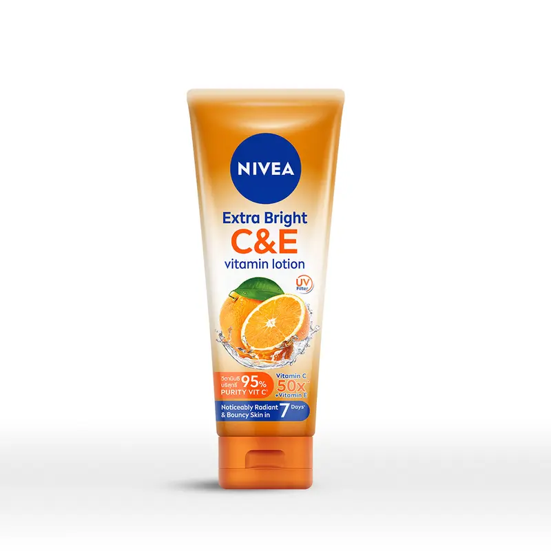 NIVEA Body Lotion Extra Bright C&E Vitamin Lotion 320ml - Handbody SPF serum UV Filter Thailand vitamin mencerahkan kulit kusam glowing brightening body care melembabkan kulit kering  - 50x Vitamin C & E, Super Food, pelembap badan tone up kulit 1