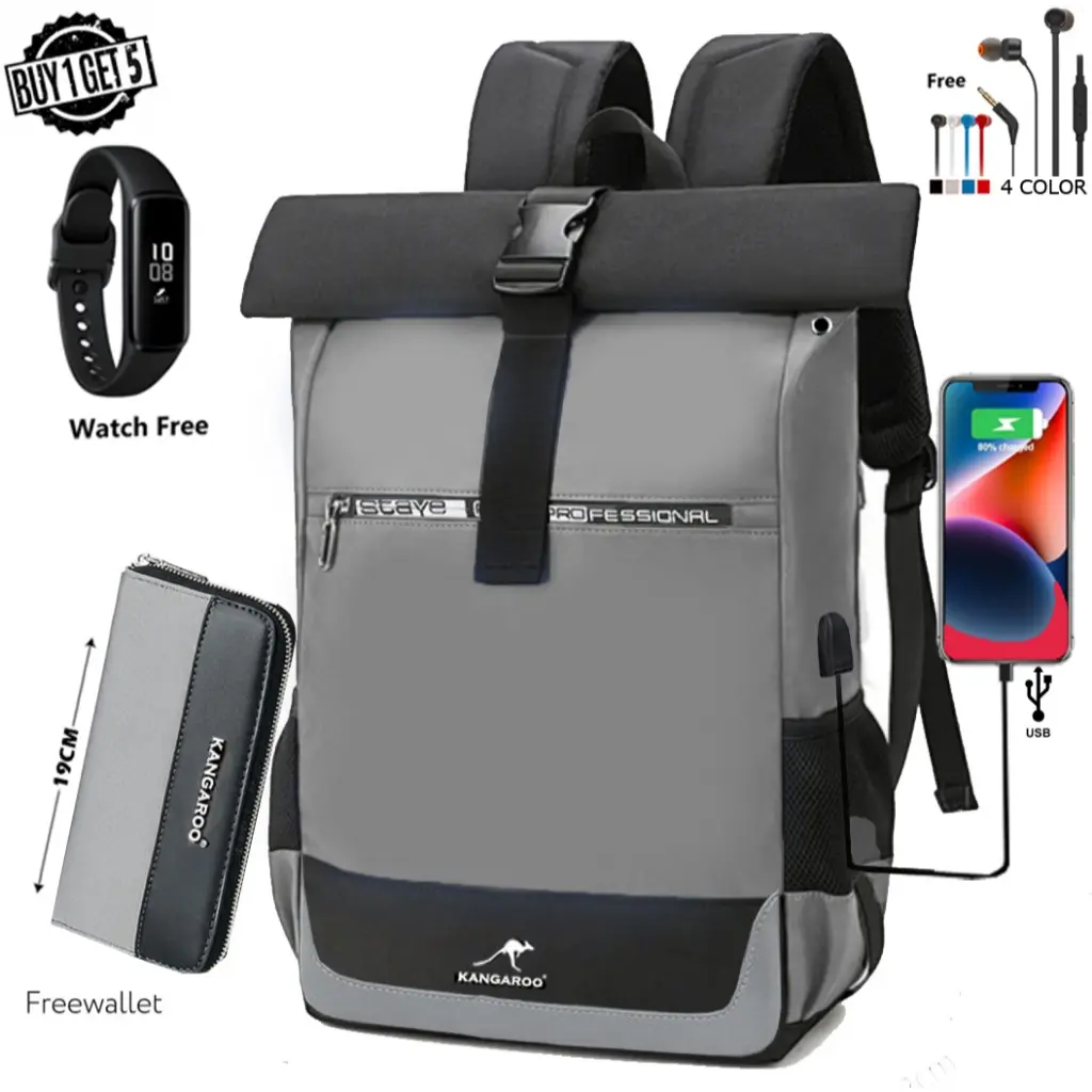 KANGAROO 5IN1 TAS WATERPROOF BAG USBPORT FREE JAM TANGAN HEADSET DAN DOMPET