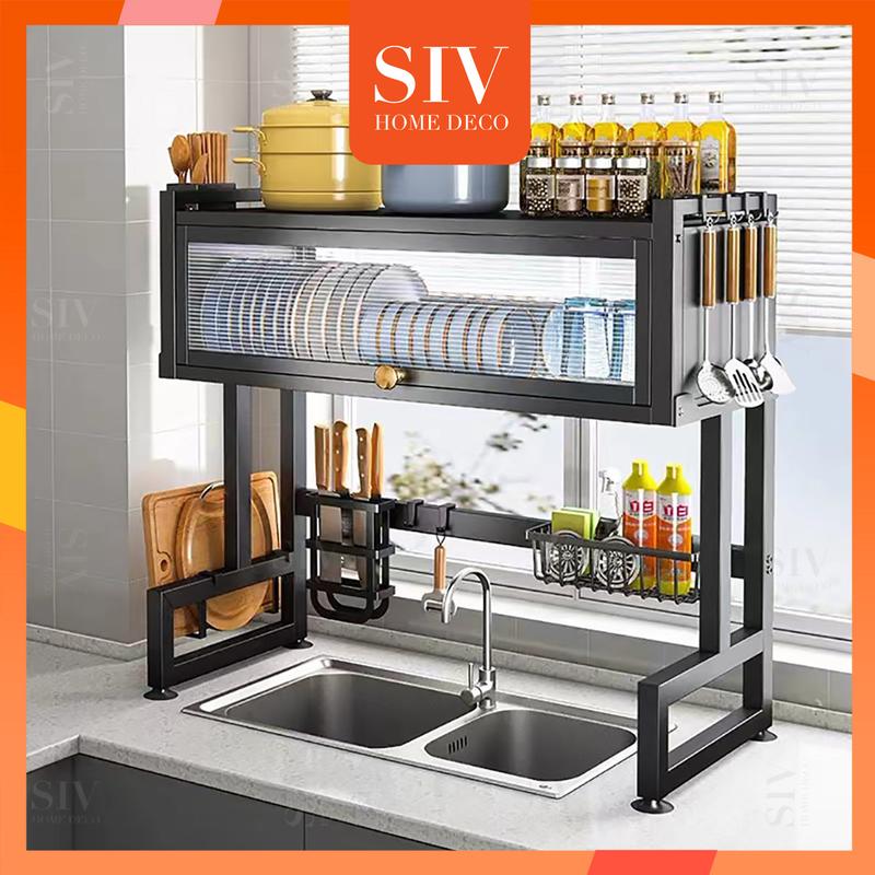 SIV. kệ chén có nắp đậy ,Đa Năng Thông Minh Nhà Bếp Trên Bồn Rửa 2 màu kệ đựng đồ đa năng Treo Tường Kitchen