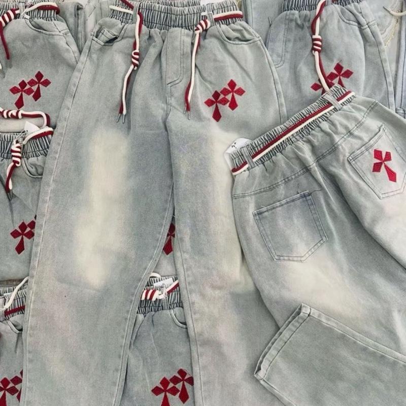  Quần Jeans Thêu Chữ Thập Phom Dáng Baggy Cho Nữ Chất Liệu Bò Mềm Co Giãn Tốt Thiết Kế Độc Đáo Tôn Vóc Dáng 