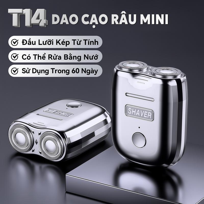  KY T14 Dao cạo râu Mini 2 lưỡi khử từ chống nước toàn thân sạc nhanh Type-C dùng 60 ngày lực mạnh - thiết kế nhỏ gọn dùng cho gia đình & du lịch 