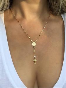 Collar con Colgante de Cruz y Virgen María para Mujer, 1 Pieza de Bisutería para Fiesta, Decoración Diaria de Ropa, Joyería Versátil y Exquisita para Regalo de Cumpleaños