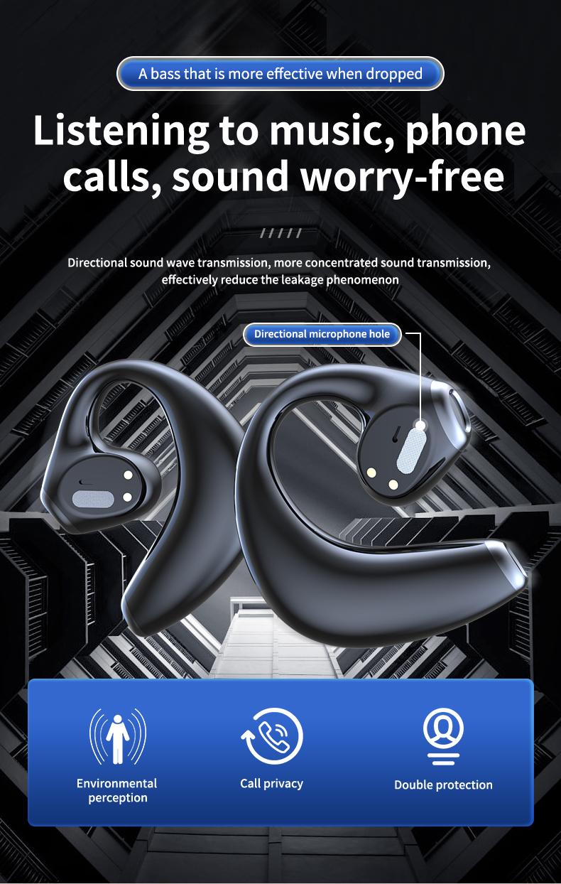 Stereo surround suara nirkabel headphone Bluetooth OWS wireless olahraga earphone terbuka earring headset tahan lama kenyamanan memakai Earbuds dengan LED digital JR02