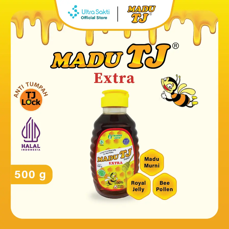 Madu TJ Super 500gr-Madu Murni dengan Tambahan Royal Jelly&Bee Pollen