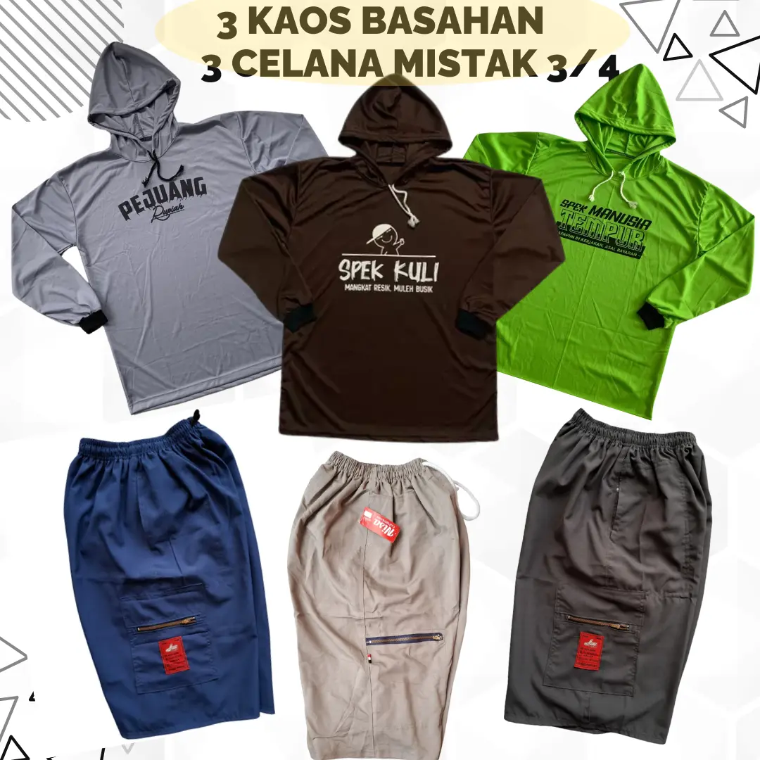 Bisa COD Promo Beli 3 KAOS 3 CELANA 3/4  Kaos Basahan Polos Setelan Celana pendek 3/4 sobat Tani Petani Bertani Kaos Pekerja Proyek Outdoor Kuli Bangunan Sawah Berkebun Model Cipung Berkudung Cidung Bahan Nyaman & Enak Dipakai  Kombinasi