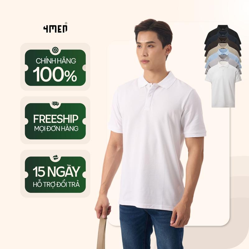 Áo Polo Nam 4MEN Trơn Form Regular PO137 chất thun tổ ong, thoáng mát, Trắng basic, thanh lịch, nhiều màu Menswear Shirt