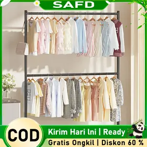 Gantungan Baju 2 Lantai Super Hemat Ruang​ - Untuk Kamar Kos, Taman & Kamar, Mudah Dipindahkan