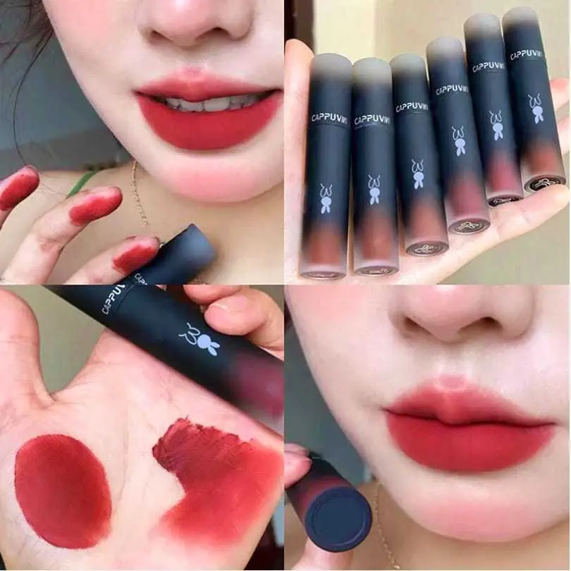 PROMO CAPPUVINI Matte Lip Glaze Koleksi Gelap Lipstik Koleksi Gelap Matte Beludru Lip Gloss Tahan Air Tahan Lama