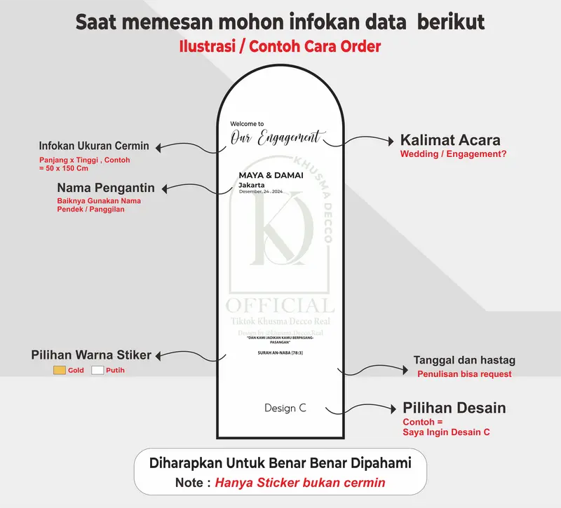 Khusma Decco Stiker Cermin Wedding Engagement Dekorasi Hanya Stiker 1