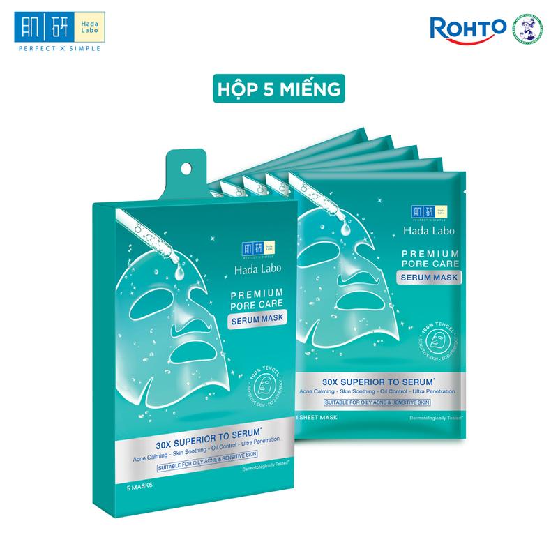 Hộp mặt nạ tinh chất làm dịu và cải thiện da mụn nhạy cảm cao cấp Hada Labo Premium Pore Care Serum Mask  115g 5 miếng  