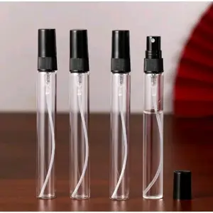 Botol Parfum 10ml Kaca Transparan dengan Tutup Hitam dan Tabung Putih untuk Parfum dan Kosmetik