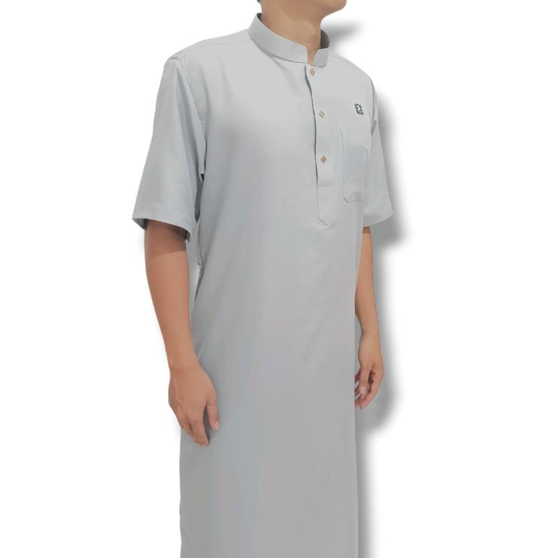 Jubah Afsheen Kancing Lengan Pendek  Muslim Dewasa Pria Hitam Abu 7
