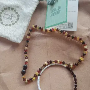 Amber Buddy | XR53M2 Kalung & Gelang Amber Bayi Multicolour Black Glossy - 32cm & 14cm.