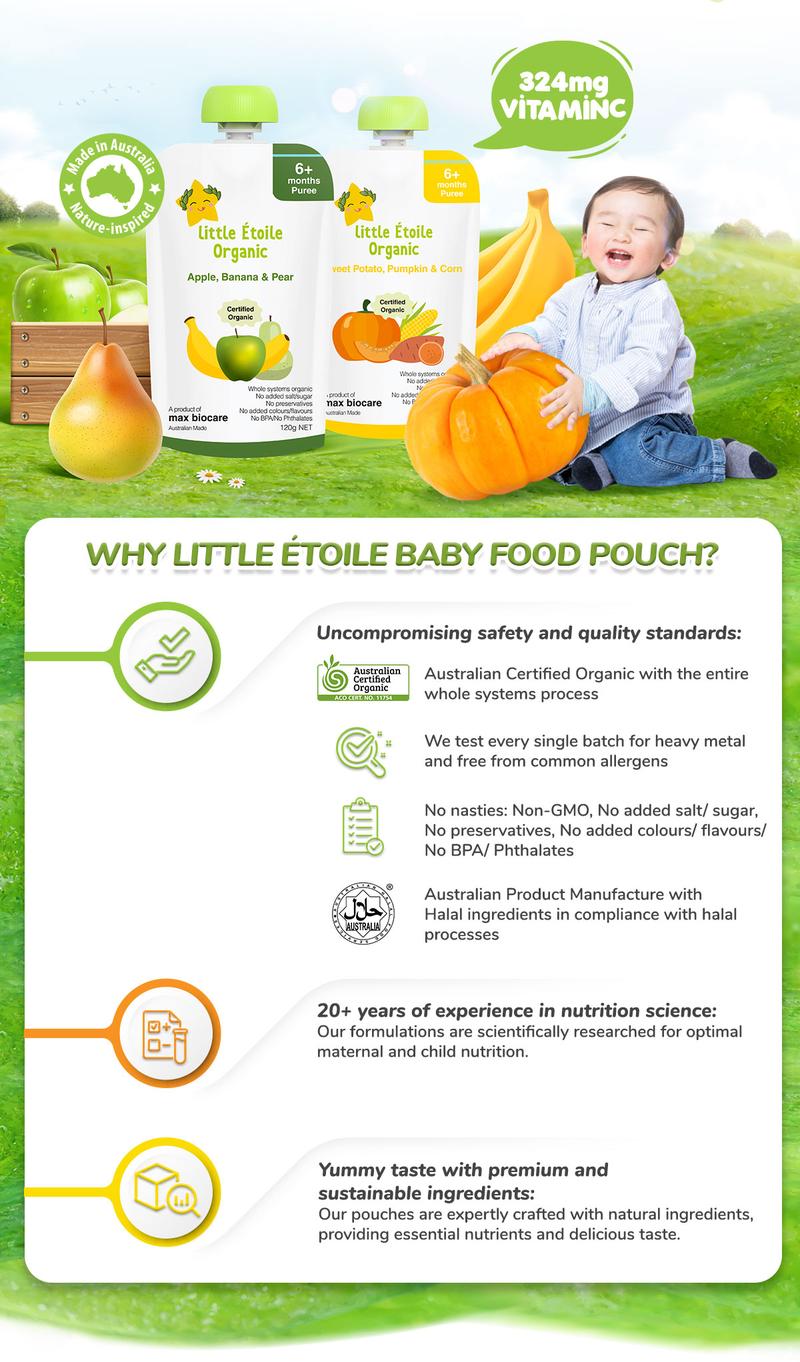 Product Introduction of Little Étoile Organic Baby food Puree Pouch 120g - Source of Vitamin C, Calcium, Phosphorus, DHA [EXP in Description] 3