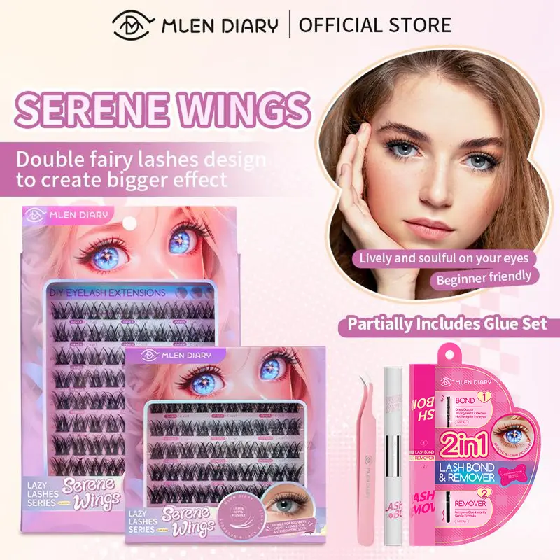 Mlen Diary Lazy Bulumata eyelash  Series- Serene Wings- DIY bulu mata palsu  C Curl 12-16mm terbaru dengan satu set lem eyelash extension yang sudah termasuk penghapus, makeup mata dan kosmetik 0