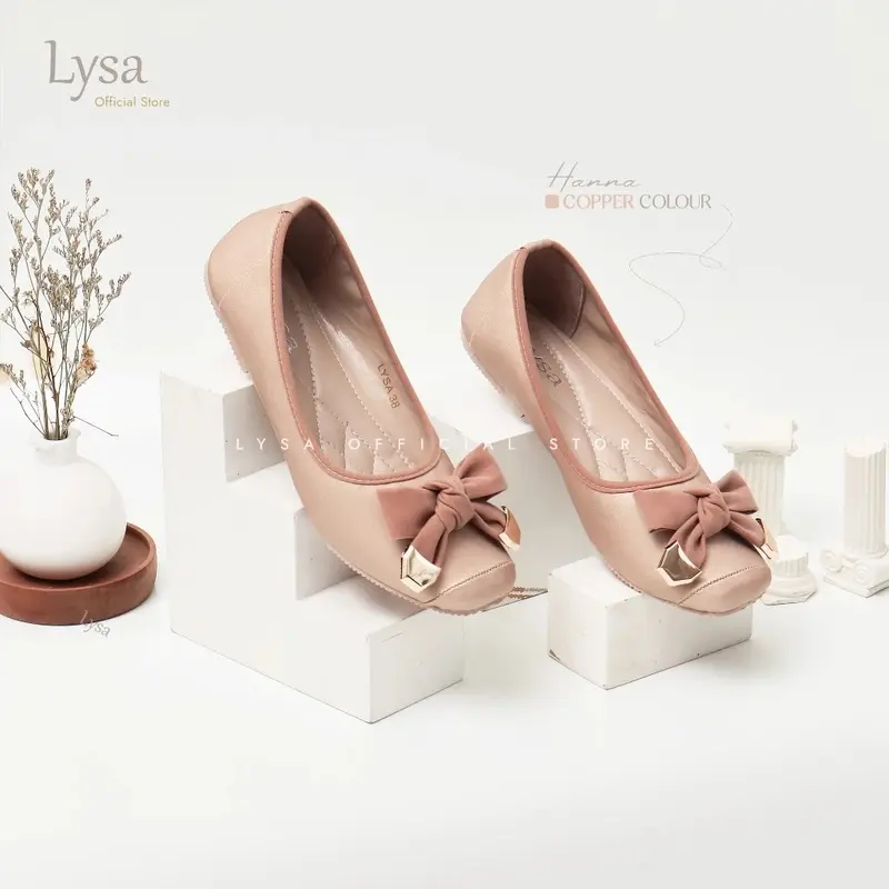 Lysa Sepatu Flat shoes Wanita Korea Hanna Empuk Premium Variasi Besi Gold - Hf21 Black Cewek 2