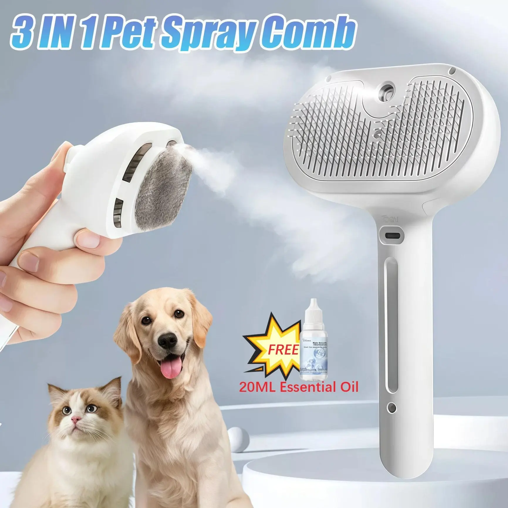 Pet Spray Hair Removal Comb, pet hair brush, pet hair cleaning brush with shedding button, cat brush, dog brush, cat and dog beauty and massage comb, pet supplies