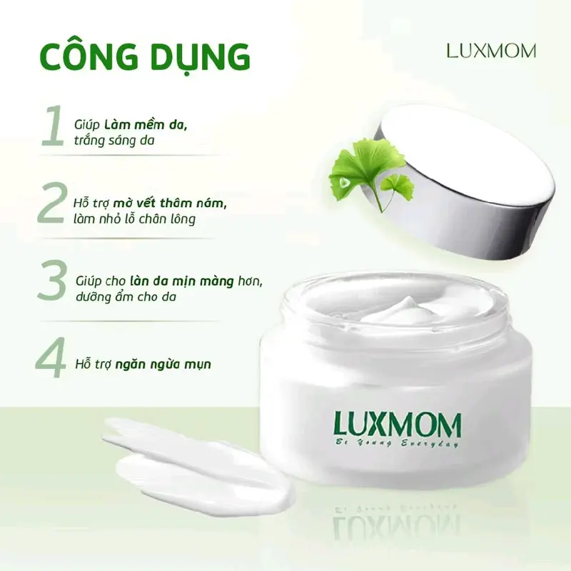 ( Mua 1 Tặng 1 )Kem Rau Má Luxmom tặng sữa rửa mặt luxmom 20ml - Dưỡng Trắng , Hỗ Trợ Mờ Thâm Nám , Ngăn Ngừa Mụn , Giúp Da Căng Mịn Làm Đẹp Da Dưỡng Ẩm Da 4