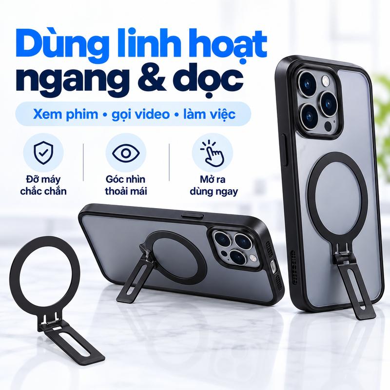 Giá đỡ một mảnh có điểm tựa vòng từ tính sạc không dây cho điện thoại tương thích với giá đỡ ẩn dán sau dành cho thiết bị Apple và Android siêu mỏng gập lại dễ mang theo hỗ trợ chế độ màn hình ngang và dọc giado deban sticky phone giadoxoay 360 do