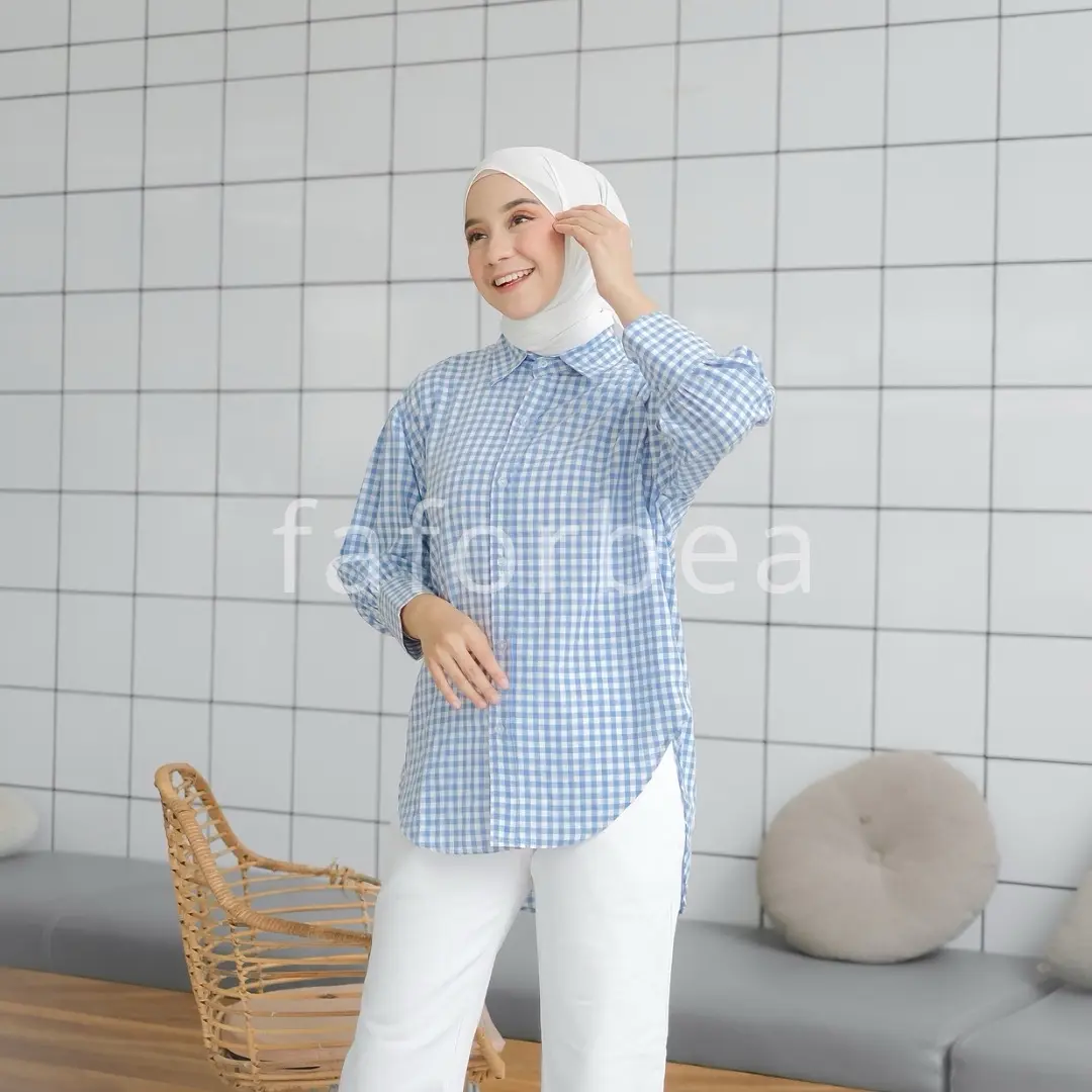 Faforbea Gaudi Gingham Shirt - Katun kotak Baju Muslim