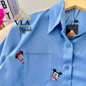 VLA MAMIKA Tunik Kemeja Wanita Kekinian Jumbo LD 110 120 130 Casual Bordir Elegan Terbaru Viral 2025 Bahan Mango Streeth Lembut dan Trendy