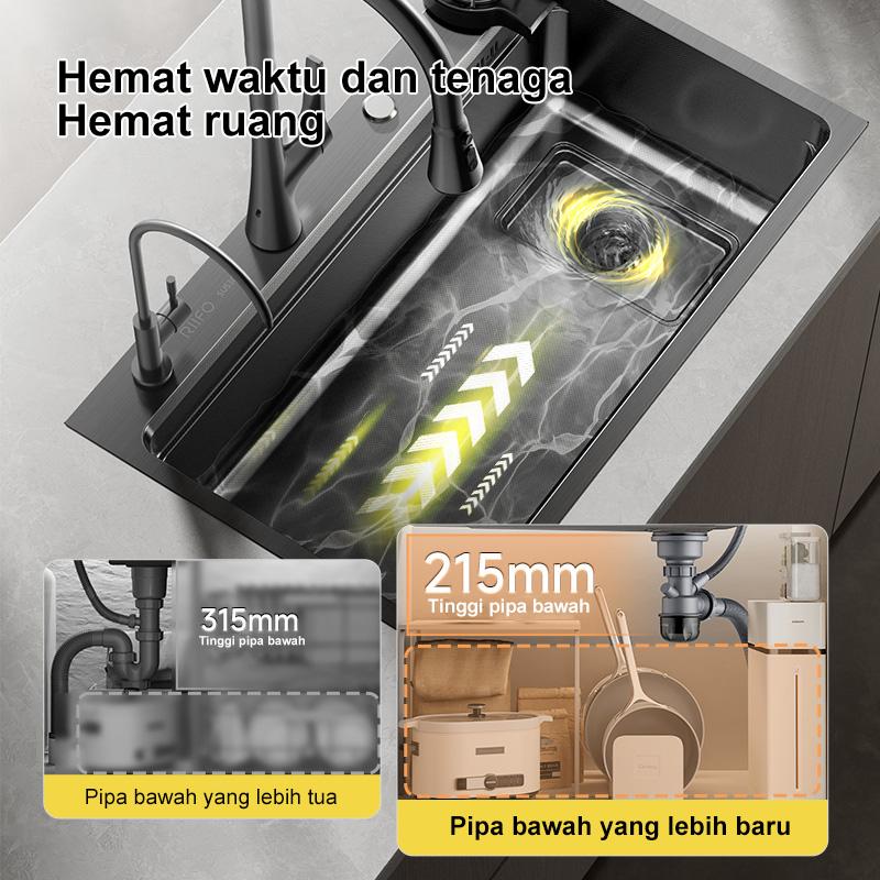 RACK SUS 304 Stainless Steel Kitchen Sink Modern 3.0mm Bak Cuci Piring Hitam Cuci Piring Ketebalan-A