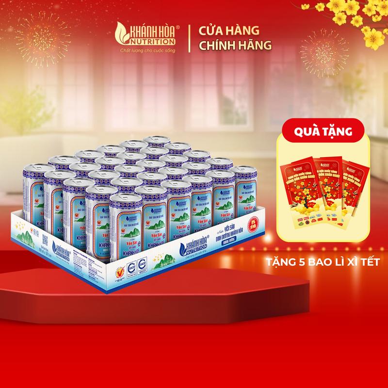 Tặng Bao Lì Xì Nước Yến Sào 5% Khánh Hòa Nutrition - Khay 30 lon x 190ml - Không Đường