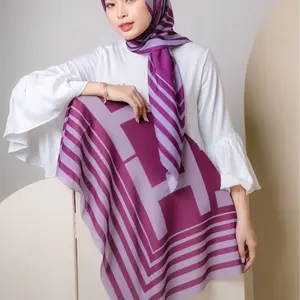Halwa Kerudung segiempat Balqis scarf saleema scarf polene scarf seruni scarf daily wear hijab motif tegak dahi Square Santai Lembut Pouch Voal Garis Muslim Basic