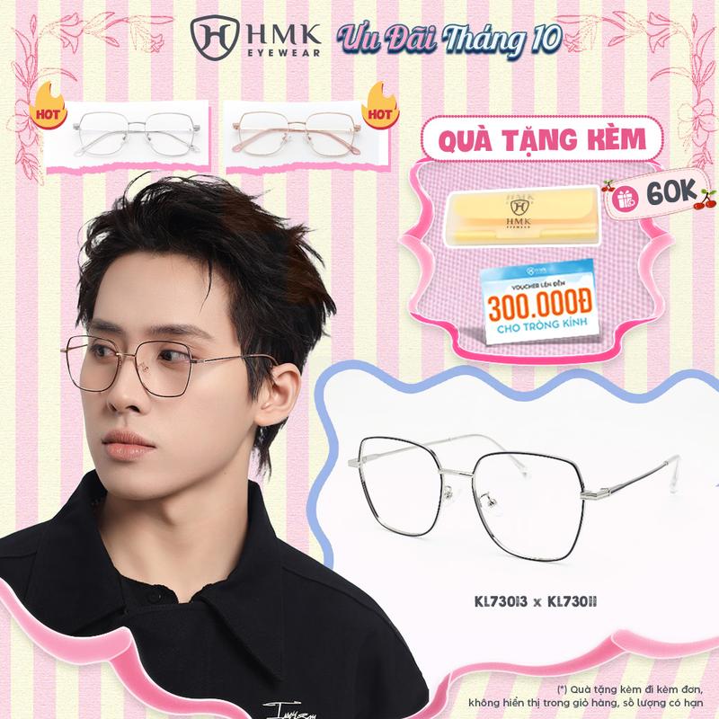 Gọng Kính Cận HMK Eyewear Kim Loại Unisex Nam Nữ Đa Giác Vuông Thanh Mảnh - KL73013 - Kính Mắt