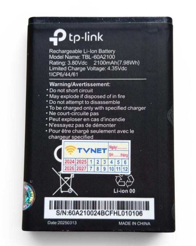 Pin Tp-link M7200 TBL-60A2100, TBL-65A2150 dung lượng 2100mAh. Pin mới