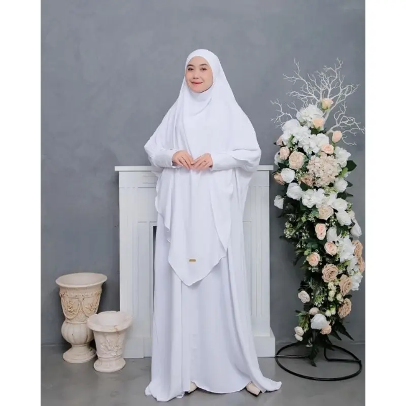 Abaya Muza Crinkkle Casual Syari Set Wanita Umroh Tangan Preasi Kancing -
