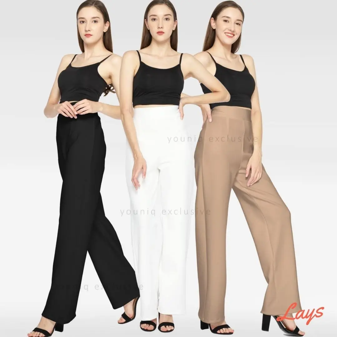 OUTFITAR_Celana Kulot Wanita Jumbo Felicia High Waist Long Kulot Haight Quality Premium scuba  Comfy Kaki Karet Melar celanakulot