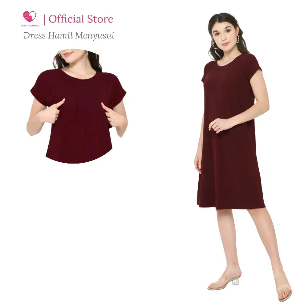 Happymomma - Baju Hamil Dress Menyusui untuk Busui Bumil All Size Spandek Nola