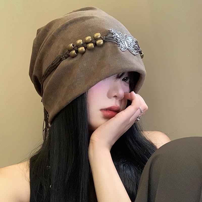  Mũ Len Lười Nữ Phong Cách Khải Huyền Ruins Gothic Y2K Thiết Kế Tua Rua Thắt Nút Bướm Mũ Len Đầu Lâu Mũ Turban Thường Ngày Thích Hợp Cho Đầu To Và Mặt Tròn 