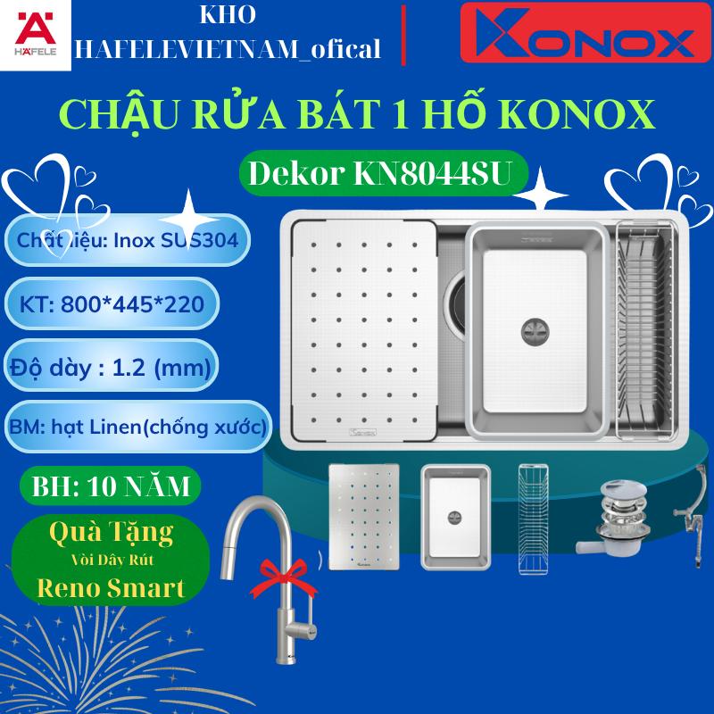 { TẶNG VÒI RỬA BÁT DÂY RÚT } CHẬU RỬA CHÉN BÁT 1 HỐ KONOX Dekor 8044SU