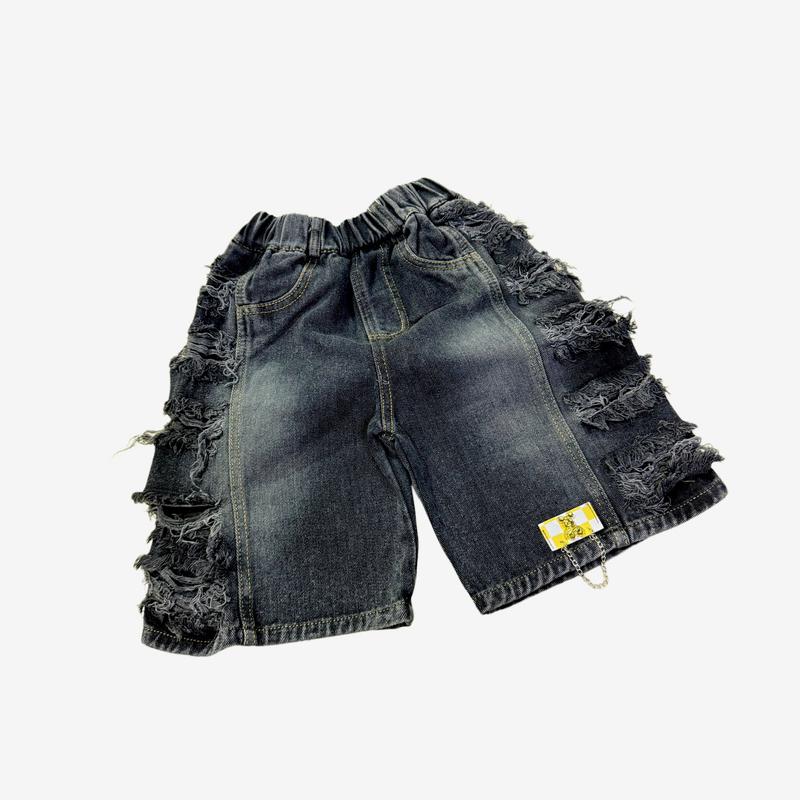 (15-48kg) Quần short, ngang gối. quần jean bé trai màu Đen khói (mã R3M09)