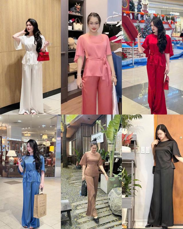  MS150: Sét áo lụa nữ cổ tròn tay lỡ dây cột eo đủ size 40-95kg 