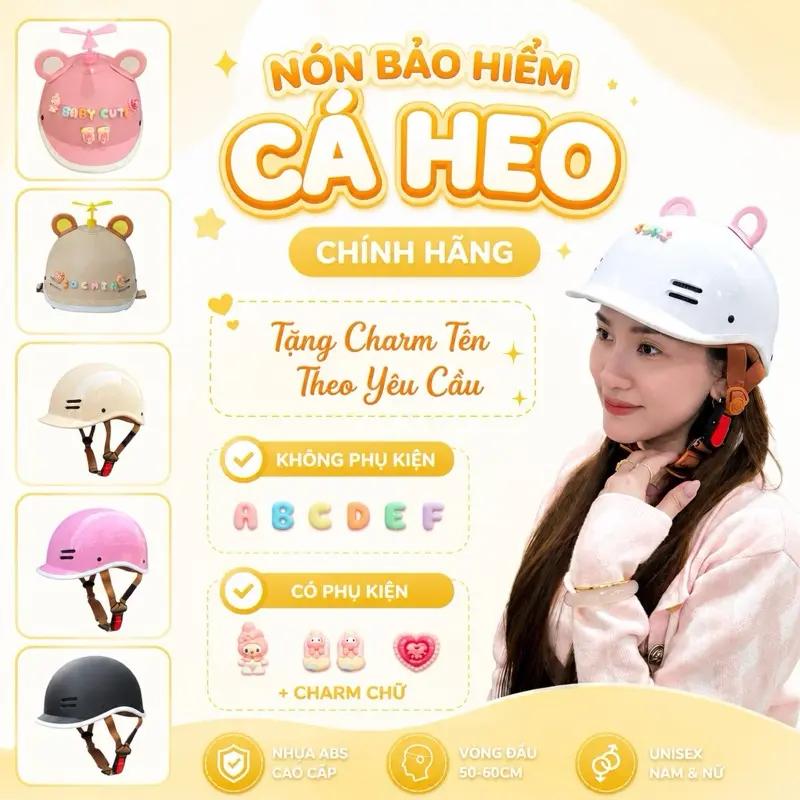 (NÓN BẢO HIỂM ĐẠT CHUẨN)(BÉ và LỚN) Kiểu Dáng Cá Heo Trơn, Labubu,Cappypara,Babythree  Đủ Màu Cao Cấp, Bảo Hành 12 tháng nhựa ABS. Helmet